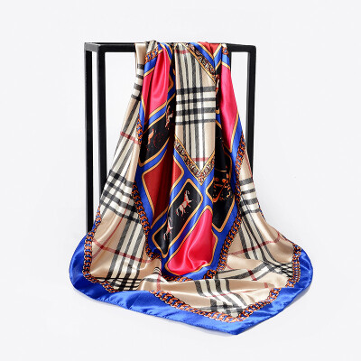 

New simulation silk scarf 90cm satin satin plaid large square scarf wild scarf manufacturers wholesale