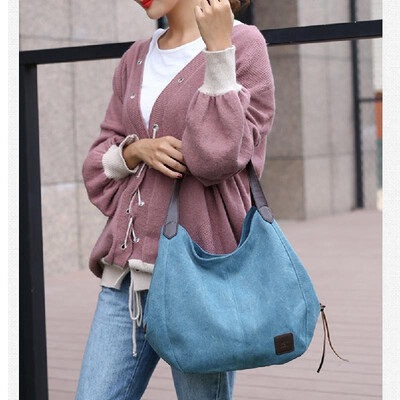 

Fashion Women Vintage Canvas Handbags Shoulder Bags Large Capacity Multi-Pockets Casual Ladies Totes