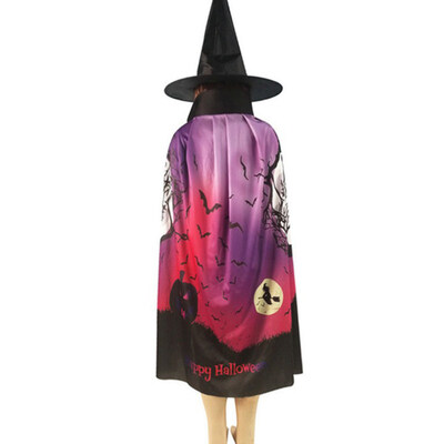 

Halloween Pumpkin Skull Ghost Pattern Cloak Hat Cosplay Party Costume Robe Cape