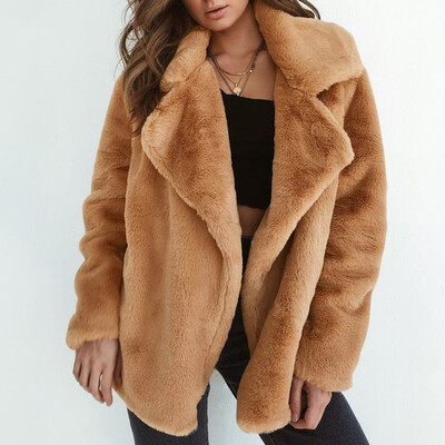 

Roseonmyhand Women Winter Coat Keep Warm Outerwear Loose Big Collar Fur Coat