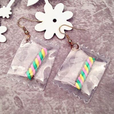 

1Pair Hot Korean Fun Candy Color Transparent Dangle Earrings Lollipop Heart Fashion Resign Rainbow Drop Earring For Women