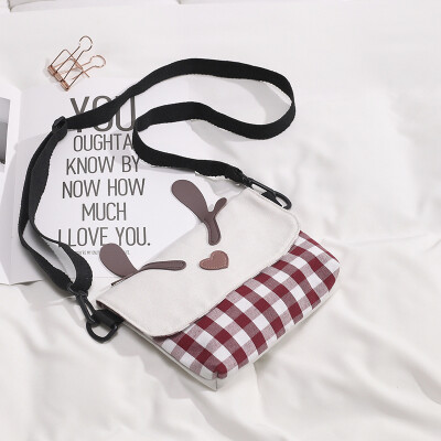 

Funny personality small bag female 2019 Korean chic literary girl plaid bag cute canvas shoulder Messenger bag