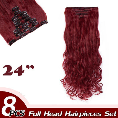 

Full Head Clip Synthetic in Hair Extensions 8 Piece 18 Clips Hairpiece Long Wave Curly Straight for Women