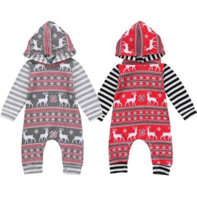 

Christmas Kid Baby Boy Girl Clothes Hooded Jumpsuit Romper Bodysuit Outfit Set NEW