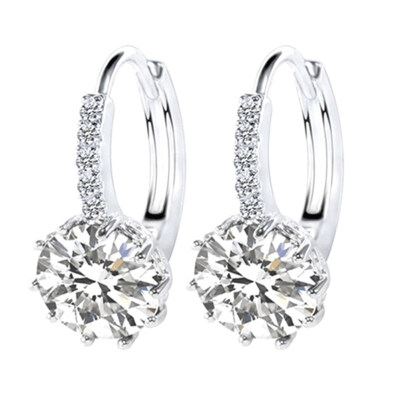 

Women Round Cubic Zirconia Inlaid Stud Earrings Wedding Engagement Jewelry Gift