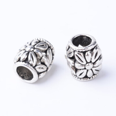 

Tibetan Style Alloy European Beads Large Hole Beads Barrel with Flower Cadmium Free & Nickel Free & Lead Free Antique Silver