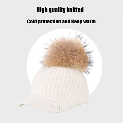 

Tailored Women Autumn Winter Outdoor Warm Fur Ball Hats Crochet Knit Holey Beanie Cap