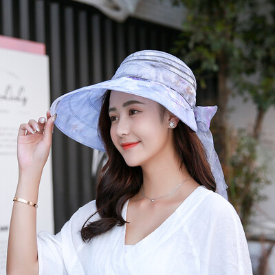 

New fishermans Hat Womens Summer Beach Hat beach travel outdoor printed bow sun hat sun hat
