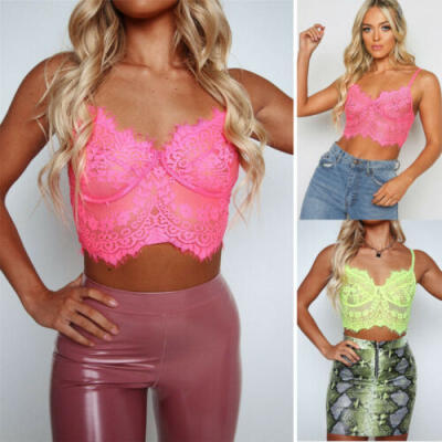 

Women Lingerie Lace Flowers Bralette Bralet Bra Tank Cami Crop Tops Vest