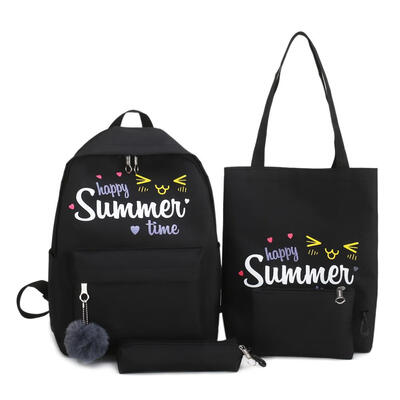 

4pcsset Women Letter Print Canvas Shoulder Bags Clutch Pen Bags Backpacks