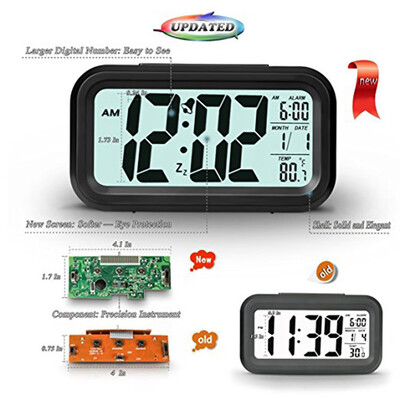 

〖Follure〗Digital Alarm Clock Large Display Travel Alarm Clock with Calendar Battery Operated for Home