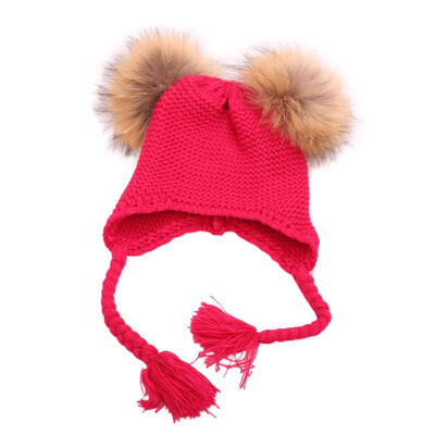 

Cute Kids Girls Solid Winter Warm Hat Pom Balls Cap Knitted Beanie Hats