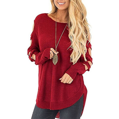 

〖Follure〗Womens Knitted Round Neck Long Sleeve Hollow Loose Sweater Pullover Jumper