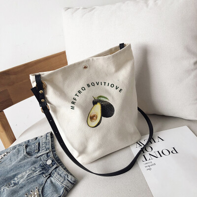 

2019 new fashion temperament shoulder bag small fresh fruit canvas bag casual wild fairy slanting bucket bag