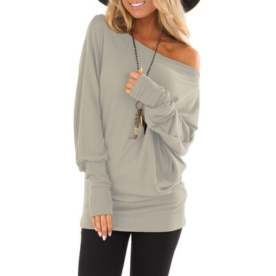 

Nomeni Womens Autumn Long Sleeve Pure Skew Collar Casual T shirt Tops Blouse Bottom