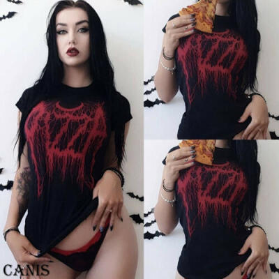 

New Womens Fashion Gothic T-Shirt Summer Short Sleeve Loose Casual Blouse Top