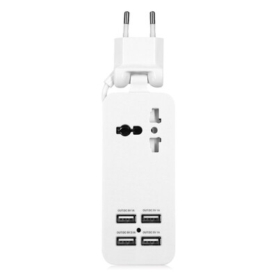 

Portable Charging Station EU Plug with Universal Outlet&4 USB Ports