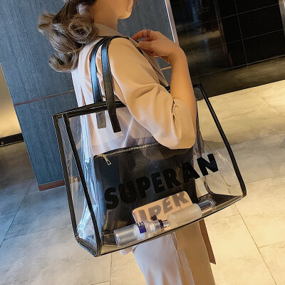 

Advanced sense bag female new 2019 large capacity shoulder bag foreign simple jelly transparent bag fashion shopping bag