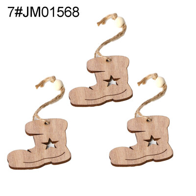 

3Pcs Retro Wooden Hollow Pendants with Rope DIY Crafts Christmas Tree Ornaments