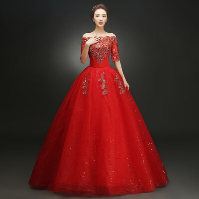 

Elegant Boat Neck Wedding Dress Half Sleeve Ball Gown Lace Embroidery Diamond Bridal Wedding Dresses Plus Size