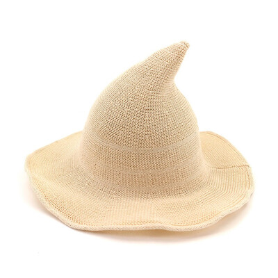 

6 Color Foldable Cotton Pointed Witch Hat Halloween Party Witch Hat High Brim Knitted Hat Cone-Shaped Basin Hat