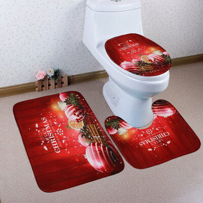 

Tailored 3PCS Christmas Bathroom Non-Slip Pedestal Rug Lid Toilet Cover Bath Mat Set