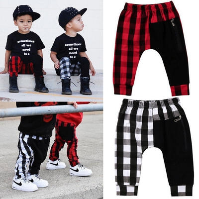 

Fashion Toddler Kids Boys Plaid Bottom Pants Panty Harem Pants Trousers Casual