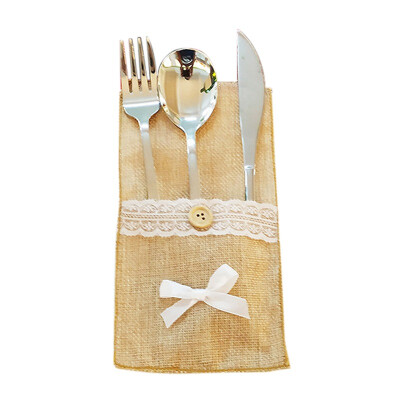 

Burlap Lace Utensil Holder Silverware Napkin Holders Cutlery Pouch Knife Fork Cover Bag For Country Wedding Bridal Shower Birthd