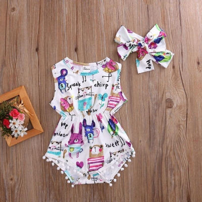 

Adorable Baby Girls Painting Bodysuit Romper Headband Jumpsuit Sunsuit Outfit