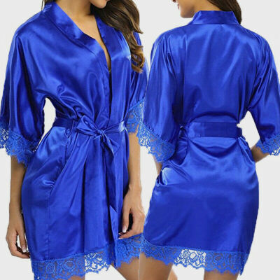 

Womens robe Silk Satin Robes Wedding Bridesmaid Bride Gown kimono Solid Robe