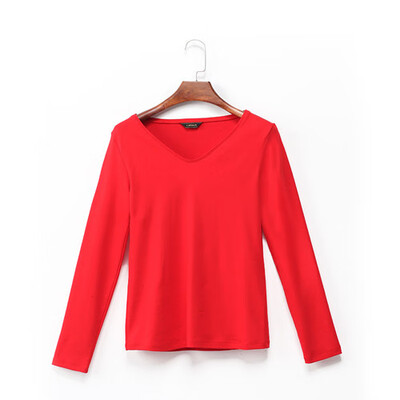 

CANVAUS Spring Autumn Women Cotton Solid Slim V-neck Long Sleeve T-shirt Simple Casual Office Lady Undershirt Tops F197A