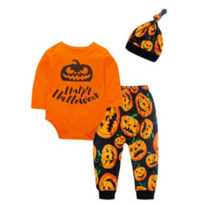 

3pcs Halloween Newborn Baby Boys Top T-shirt Pumpkin Pants Hat Outfits Clothes