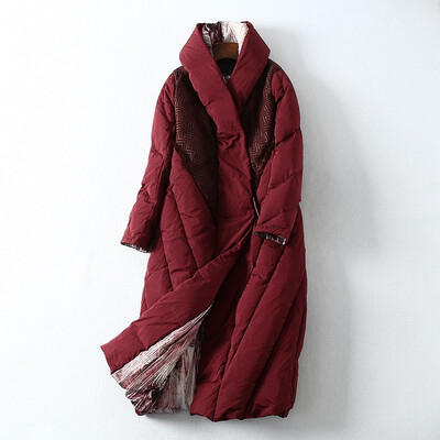 

Winter 2018 new Chinese ethnic style down jacket womens long thickened&loose white duck down