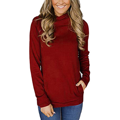 

Nomeni Women Oblique Zipper Drawstring Pure Color Hooded Caps Sweatshirt Pullover Tops