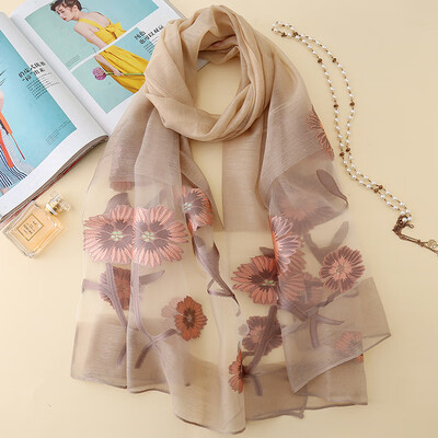 

2018 autumn&winter new embroidered scarf female gradient organza long cut flower ladies shawl wholesale