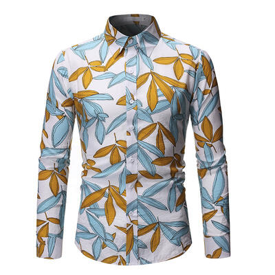 

Mens Long Sleeve Floral Shirt Casual Button Down Tropical Print Beach Shirts