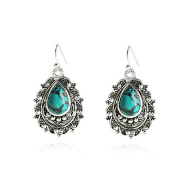 

Women&39S 925 Sterling Silver Natural Turquoise Gemstone Hook Dangle Stud Vintage Earring Party Gifts Jewelry