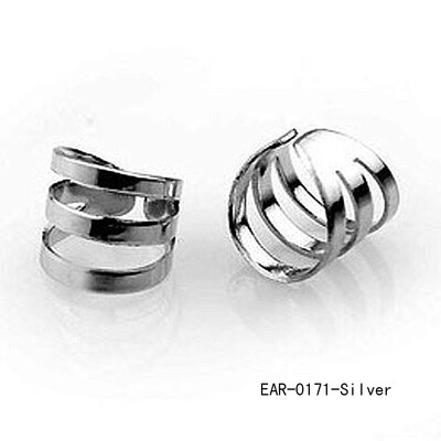 

Punk Rock Simple Ear Clip Earrings No Piercing Clip On 2Pcs Silver