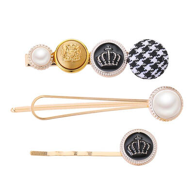 

3pcsset Korean Girls Crown Pearls Button Bobby Pins Women Styling Hairpins