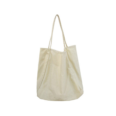 

Retro Solid Color Canvas Tote Bag Large Capacity Unisex Shopping Shoulder Pouch