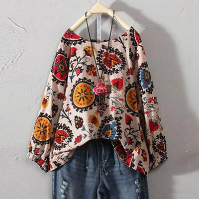 

Plus Size Women Long Sleeve Blouse Cotton Linen Kaftan Baggy Tops Tunic T Shirt