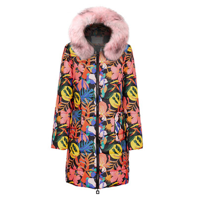 

Toponeto Womens Winter Print Long Down Cotton Ladies Hooded Coat Quilted Jacket Outwear