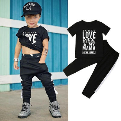 

Toddler Baby Boy Clothes Kid Summer Cotton Short Sleeve T-Shirt TopsLong Pants Outfits Set Tracksuit Black