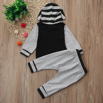 

2pcs Toddler Baby Boys Feather Stripe Hoodie TopsPants Outfits Clothes Set