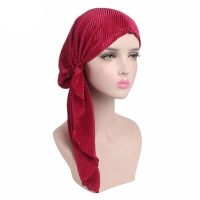 

Pleated Long Tailed Cap Muslim Baotou Cap Hair Loss Stretch Headband Hot Sale