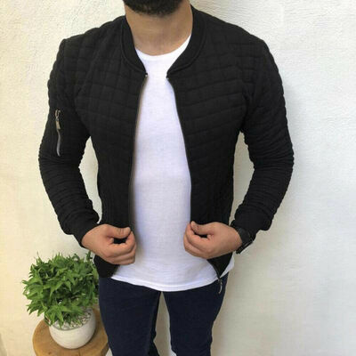 

Mens Winter Warm Slim Fit Round Neck Jacket Flight Bomber Zip Casual Coat -3XL
