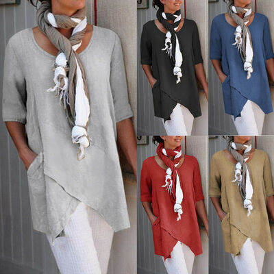 

Fashion Women Long Sleeve Linen Baggy Blouse Shirt Ladies Summer Tunic Tops Plus Size