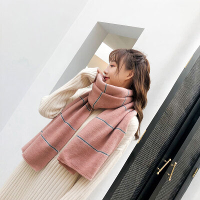 

Korean version of the new imitation cashmere striped monochrome scarf female autumn&winter students warm collar solid color thick shawl