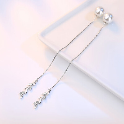 

Pearl Sterling Silver Earrings Elegant Earrings Long Flowers Earrings Fringed Fabric Simple Earrings