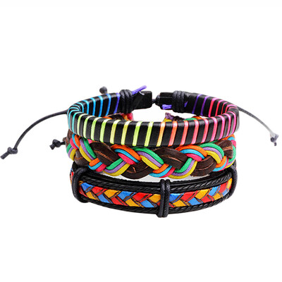 

3pcsset Womens Bracelets Handmade leather Woven Wide Friendship Bohemian Colorful Bracelets